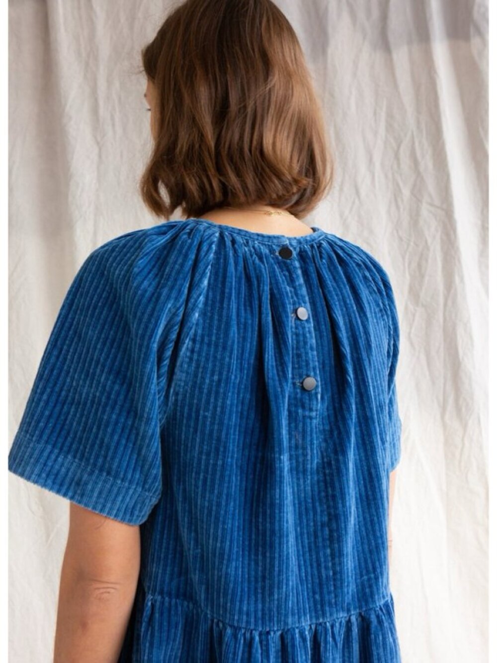 Caron Callahan Amelia Corduroy Dress in True Indigo - Picture 3 of 11